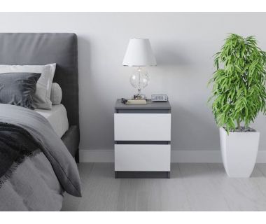 Тумба ліжка в спальню, з фасадами без ручок Т-225 від Moreli (Морелі) Антрацит/Білий Тумба ліжка в спальню, з фасадами без ручок Т-225 від Moreli (Морелі) Антрацит/Білий