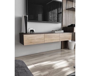 Подвесная тумба под ТВ в гостиную, TV тумба на 3 ящика, тумба под телевизор T-221 от Moreli (Морели) Венге темний/Дуб