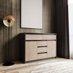 Комод для дома без ручек с 2 дверцами и 5 ящиками T-227 от Moreli (Морели) Антрацит/Дуб Сонома