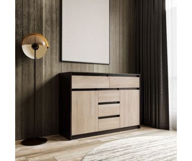 Комод для дома без ручек с 2 дверцами и 5 ящиками T-227 от Moreli (Морели) Венге темный/Дуб Сонома