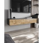 Підвісна тумба під ТВ у вітальню, TV тумба на 3 ящики, тумба під телевізор T-221 від Moreli (Морелі) Антрацит/Аппалачі