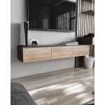 Підвісна тумба під ТВ у вітальню, TV тумба на 3 ящики, тумба під телевізор T-221 від Moreli (Морелі) Венге темний/Дуб