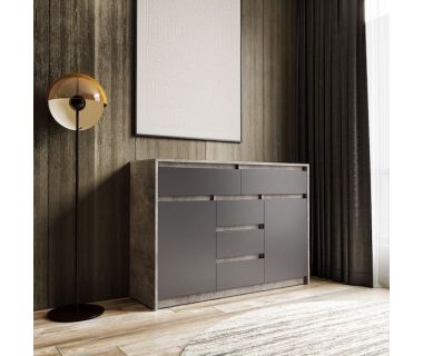 Комод для дома без ручек с 2 дверцами и 5 ящиками T-227 от Moreli (Морели) Бетон/Антрацит