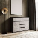 Комод для дома без ручек с 2 дверцами и 5 ящиками T-227 от Moreli (Морели) Антрацит/Бетон
