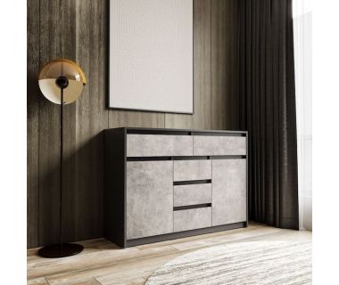 Комод для дома без ручек с 2 дверцами и 5 ящиками T-227 от Moreli (Морели) Антрацит/Бетон