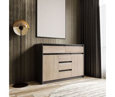 Комод для дома без ручек с 2 дверцами и 5 ящиками T-227 от Moreli (Морели) Антрацит/Дуб Сонома