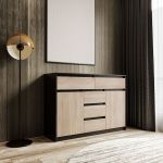 Комод для дома без ручек с 2 дверцами и 5 ящиками T-227 от Moreli (Морели) Венге темный/Дуб Сонома