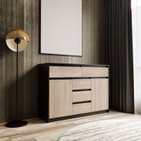 Комод для дому без ручок з 2 дверцятами та 5 ящиками T-227 від Moreli (Морелі) Венге темний/Дуб Сонома