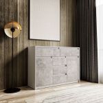 Комод для дома без ручек с 2 дверцами и 5 ящиками T-227 от Moreli (Морели) Белый/Бетон