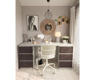 Стіл комп'ютерний з двома тумбами, письмовий стіл T-228 Бетон/Венге темний