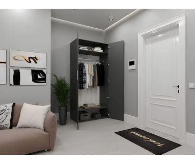 Шкаф распашной с трубой и полками для одежды SТ-0009 от Moreli (Морели) Антрацит