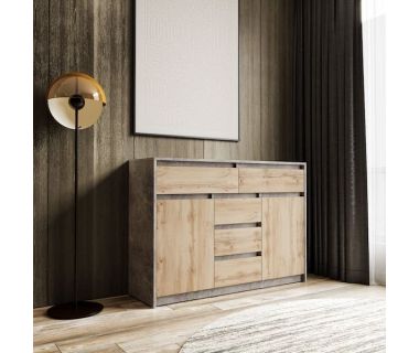 Комод для дома без ручек с 2 дверцами и 5 ящиками T-227 от Moreli (Морели) Бетон/Аппалачи