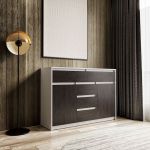 Комод для дома без ручек с 2 дверцами и 5 ящиками T-227 от Moreli (Морели) Белыйй/Венге темный