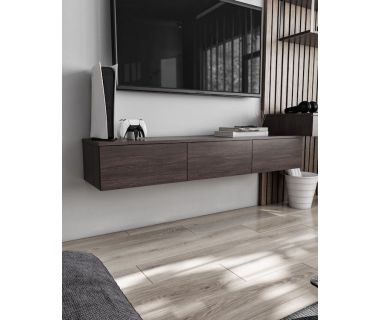 Подвесная тумба под ТВ в гостиную, TV тумба на 3 ящика, тумба под телевизор T-221 от Moreli (Морели) Венге темный