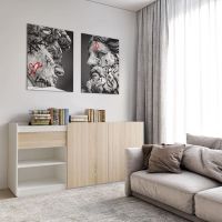 Комод без ручек с двумя дверцами, ящиком и полками RS-3 Moreli (Морели) Белый/Дуб Сонома