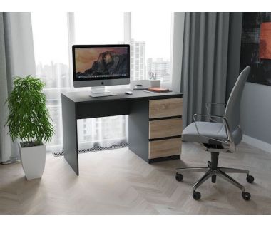 Комп'ютерний стіл, письмовий стіл з трьома ящиками T-224 від Moreli (Морелі) Антрацит/Дуб Сонома