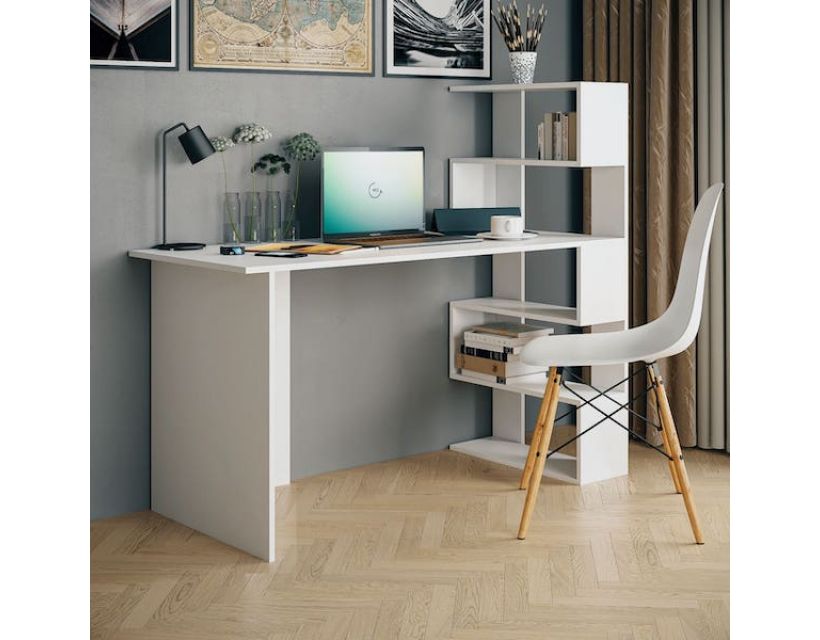 Стол компьютерный, стол письменный с полками ST-0015 от Moreli (Морели) Белый