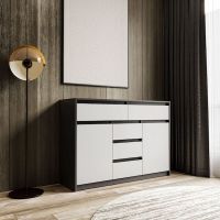 Комод для дома без ручек с 2 дверцами и 5 ящиками T-227 от Moreli (Морели) Антрацит/Белый