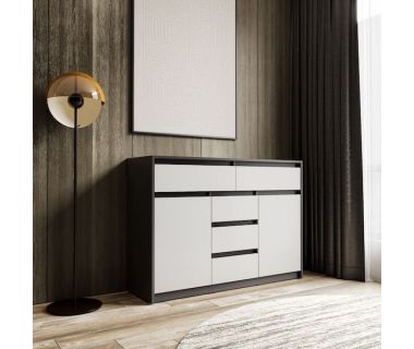 Комод для дома без ручек с 2 дверцами и 5 ящиками T-227 от Moreli (Морели) Антрацит/Белый