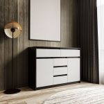 Комод для дома без ручек с 2 дверцами и 5 ящиками T-227 от Moreli (Морели) Венге темный/Белый