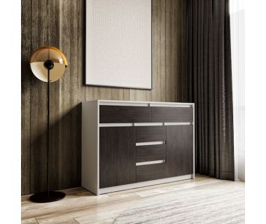 Комод для дому без ручок з 2 дверцятами та 5 ящиками T-227 від Moreli (Морелі) Білий/Венге темний Комод для дому без ручок з 2 дверцятами та 5 ящиками T-227 від Moreli (Морелі) Білий/Венге темний