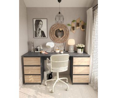 Стіл комп'ютерний з двома тумбами, письмовий стіл T-228 Антрацит/Дуб Сонома