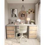 Стол компьютерный с двумя тумбами, стол письменный T-228 Бетон/Дуб Сонома