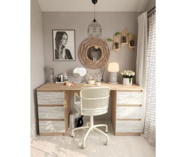 Стіл комп'ютерний з двома тумбами, письмовий стіл T-228 Дуб Сонома/Бетон