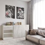 Комод без ручок з двома дверцятами, ящиком та полицями RS-3 Moreli (Морелі) Білий/Бетон