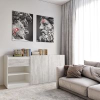 Комод без ручок з двома дверцятами, ящиком та полицями RS-3 Moreli (Морелі) Білий/Бетон