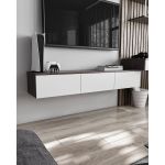 Підвісна тумба під ТВ у вітальню, TV тумба на 3 ящики, тумба під телевізор T-221 від Moreli (Морелі) Венге темний/Білий