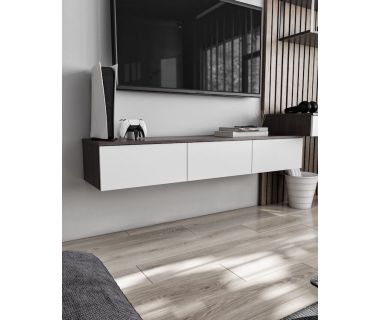 Подвесная тумба под ТВ в гостиную, TV тумба на 3 ящика, тумба под телевизор T-221 от Moreli (Морели) Венге темный/Белый