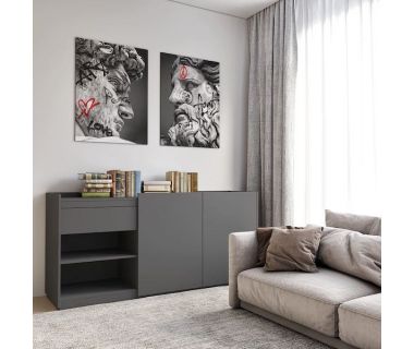 Комод без ручок з двома дверцятами, ящиком та полицями RS-3 Moreli (Морелі) Антрацит