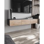 Підвісна тумба під ТВ у вітальню, TV тумба на 3 ящики, тумба під телевізор T-221 від Moreli (Морелі) Антрацит/Дуб