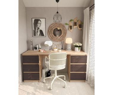 Стіл комп'ютерний з двома тумбами, письмовий стіл T-228 Дуб Сонома/Венге темний