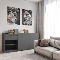 Комод без ручок з двома дверцятами, ящиком та полицями RS-3 Moreli (Морелі) Антрацит