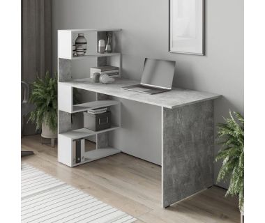 Стіл комп'ютерний, письмовий стіл з полицями ST-0024 від Moreli (Морелі) Бетон/Білий