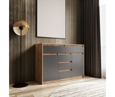 Комод для дома без ручек с 2 дверцами и 5 ящиками T-227 от Moreli (Морели) Аппалачи/Антрацит Комод для дома без ручек с 2 дверцами и 5 ящиками T-227 от Moreli (Морели) Аппалачи/Антрацит