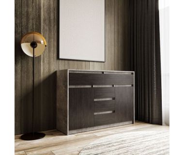 Комод для дома без ручек с 2 дверцами и 5 ящиками T-227 от Moreli (Морели) Бетон/Венге темний