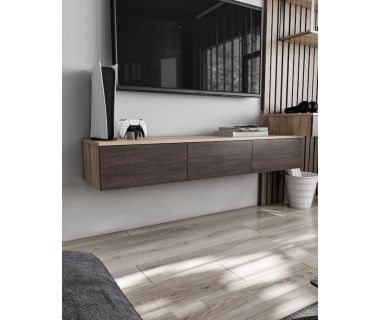 Подвесная тумба под ТВ в гостиную, TV тумба на 3 ящика, тумба под телевизор T-221 от Moreli (Морели) Дуб Сонома/Венге
