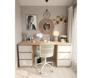 Стол компьютерный с двумя тумбами, стол письменный T-228 Дуб Сонома/Белый