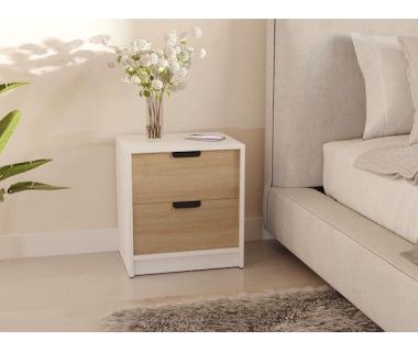 Тумба нічна з 2 ящиками в спальню з чорними ручками Т-203 від Moreli (Морелі) Білий/Дуб Сонома