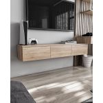 Підвісна тумба під ТВ у вітальню, TV тумба на 3 ящики, тумба під телевізор T-221 від Moreli (Морелі) Дуб Сонома