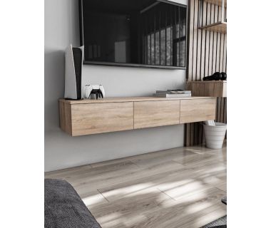 Подвесная тумба под ТВ в гостиную, TV тумба на 3 ящика, тумба под телевизор T-221 от Moreli (Морели) Дуб Сонома