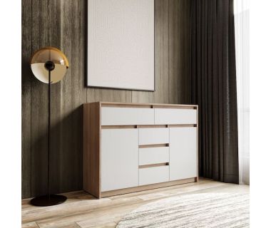 Комод для дому без ручок з 2 дверцятами та 5 ящиками T-227 від Moreli (Морелі) Дуб Сонома/Білий