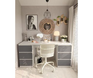 Стол компьютерный с двумя тумбами, стол письменный T-228 Белый/Антрацит