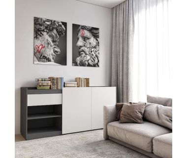 Комод без ручек с двумя дверцами, ящиком и полками RS-3 Moreli (Морели) Антрацит/Белый