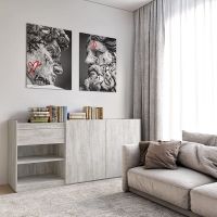 Комод без ручек с двумя дверцами, ящиком и полками RS-3 Moreli (Морели) Бетон