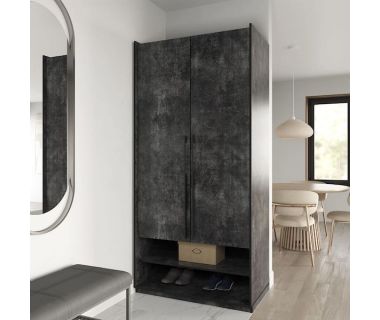 Шафа розстібна на дві двері з полицями та шухлядами R-0003 від Moreli (Морелі) Бетон Темний