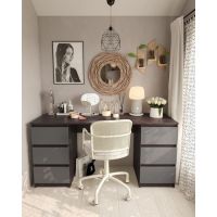 Стол компьютерный с двумя тумбами, стол письменный T-228 Венге темный/Антрацит